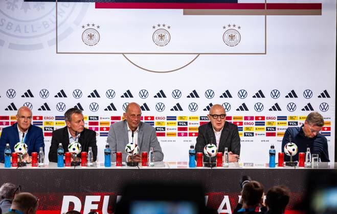 27 05 2024, GER, Football, Men, Season 2023 2024, DFB National Team Training Camp Blankenhain Opening Press Conference at Blankenhain Castle The opening press conference will be attended by Wolfgang Tiefensee Thuringian Minister of Economic Affairs Bernd Neuendorf DFB President Jens Kramer Mayor Blankenhain 99444 Blankenhain Castle Blankenhain Thuringia Germany