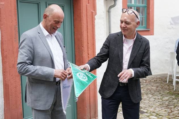 DFB President Bernd Neuendorf with Thuringias Economics Minister Wolfgang Tiefensee Blankenhain 27 05 2024 Training camp for the German national team in preparation for the European Championship, Golf Resort Weimarer Land