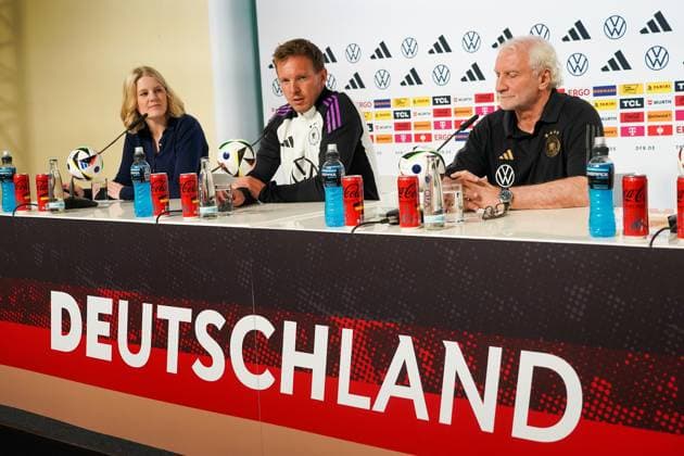 National coach Julian Nagelsmann Germany Germany and sports director Rudi Völler Germany Germany Blankenhain 27 05 2024 Training camp for the German national team in preparation for the European Championship, Golf Resort Weimarer Land