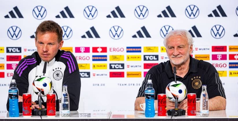 27 05 2024, GER, Football, Men, Season 2023 2024, DFB National Team Training Camp Blankenhain Opening Press Conference at Blankenhain Castle The opening press conference will be attended by Julian Nagelsmann DFB National Team Head Coach and Rudi Voeller 99444 Blankenhain Castle Blankenhain Thuringia Germany