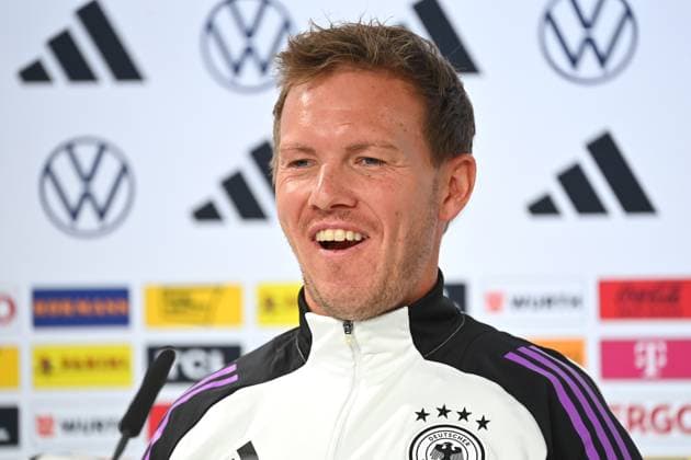 National coach Julian NAGELSMANN GER , laughing,laughing,laughing,optimistic,good-humored single picture,cropped single motif,portrait,portrait,portrait PRESS CONFERENCE German national football team,football training camp in Blankenhain Thuringia on 27 05 2024, Â