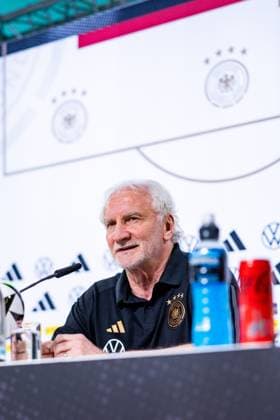 27 05 2024, GER, Football, Men, Season 2023 2024, DFB National Team Training Camp Blankenhain Opening Press Conference at Blankenhain Castle In the picture you can see Rudi Voeller Director DFB A Selection For the opening press conference are present, Julian Nagelsmann DFB National Team Head Coach and Rudi Voeller Director DFB A Selection 99444 Blankenhain Castle Blankenhain Thuringia Germany