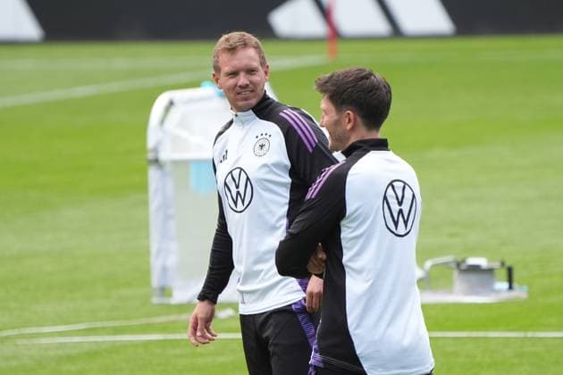 National coach Julian Nagelsmann Germany Germany with co-coach assistant coach Benjamin Glück Germany Germany Jena 27 05 2024 Public training camp of the German national team for European Championship preparations, Ernst Abbe Sportfeld