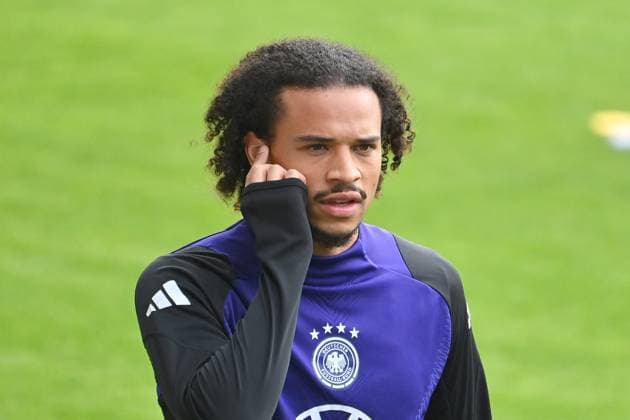 Leroy SANE , action,single picture,cropped single motif,portrait,portrait,portrait public training in Jena , Erst Abbe Sportfeld German national soccer team,soccer training camp in Blankenhain Thuringia on 27 05 2024,