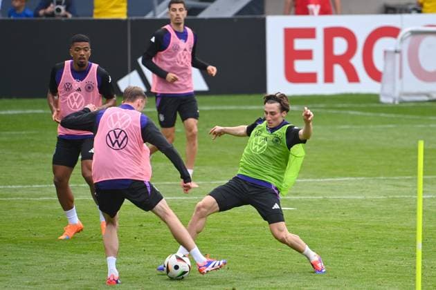 Rocco REITZ ,action,duel against Maximilian BEIER public training in Jena , Ernst Abbe Sportfeld German national soccer team,soccer training camp in Blankenhain Thueringen on 27 05 2024,