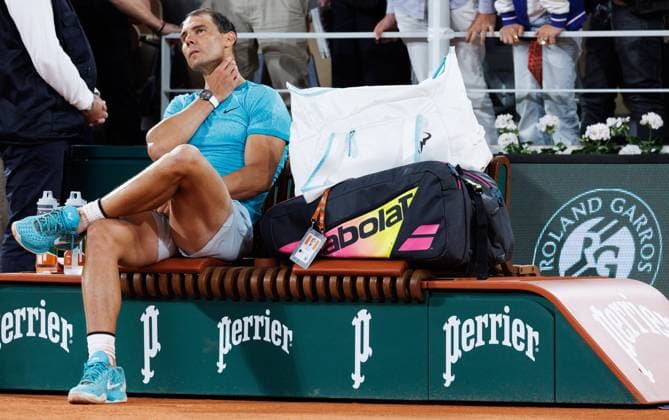 Spanish Rafael Nadal pictured at the end of a tennis match between Spanish Nadal and German Zverev, in the first round of the men s singles, at the Roland Garros French Open tennis tournament, in Paris, France, Monday 27 May 2024. This year s tournament takes place from 26 May to 09 June. BENOITxDOPPAGNE  x93478381x