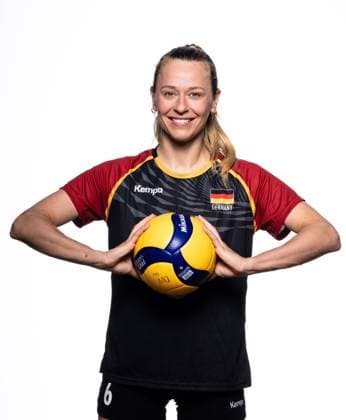 Volleyball womens portrait press appointment national team 06 05 2024 Anonia Stautz portrait frontal with ball Grünheide Mark Kienbaum Olympic and Paral Brandenburg Germany