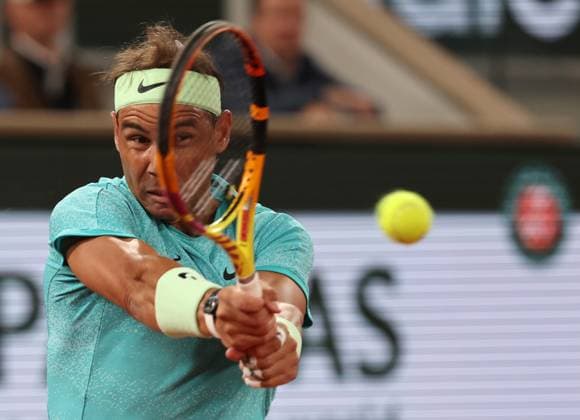 Tennis great Rafael Nadal of Spain plays against fourth-seeded Alexander Zverev of Germany during their first round match of the French Tennis Open at Roland Garros in Paris, France, on Monday, May 27, 2024. Nadal lost 6-1, 6-2, 6-1 and exited the tournament he has won 14 times in a farewell-like defeat.  PAR20240527109 MAYAxVIDON-WHITE