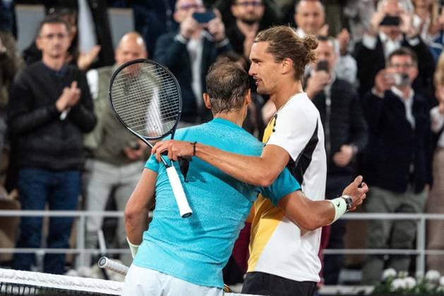 French Open - Nadal Loses On Possible Farewell Spain s Rafael Nadal (R) checks hands with the winner Germany s Alexander Zverev after their men s singles match on Court Philippe-Chatrier on day two of the French Open tennis tournament at the Roland Garros Complex in Paris on May 27, 2024. Nadal s return to the French Open, and possible farewell, ended at the first hurdle as the 14-time winner lost to Alexander Zverev. The 22-time Grand Slam champion was beaten 6-3 7-6 (7-5) 6-3 by the in-form German fourth seed. Nadal has become synonymous with Roland Garros but, in front of a partisan crowd, he could not replicate the level which has made him almost unbeatable on the Paris clay. Photo by Alexis Jumeau ABACAPRESS.COM PARIS France  Copyright: xJumeauxAlexis ABACAx