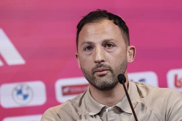 Belgium s head coach Domenico Tedesco pictured during a press conference, PK, Pressekonferenz of Belgian national soccer team Red Devils to announce the selection for the UEFA EURO, EM, Europameisterschaft,Fussball 2024 European Soccer Championship, Tuesday 28 May 2024, in Tubize. BRUNOxFAHY  x93508374x