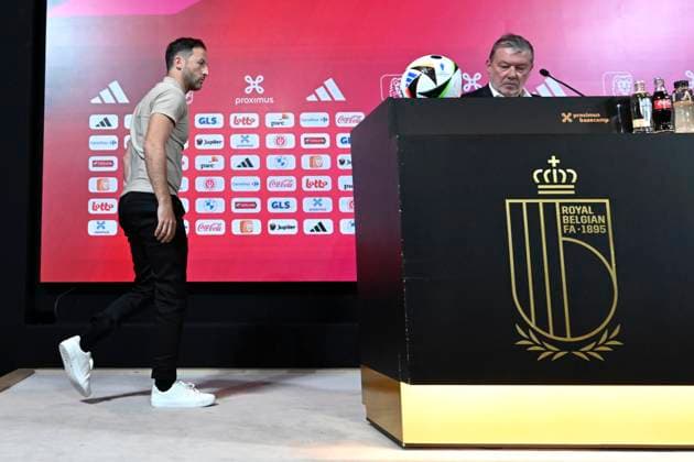 Squad Announcement UEFA EURO, EM, Europameisterschaft,Fussball 2024 TUBIZE, BELGIUM - MAY 28 : Belgian national coach Domenico Tedesco talking to the press during a press conference, PK, Pressekonferenz to announce his player selection to compete in the UEFA Euro 2024 tournament in Germany on May 28, 2024 in Tubize, Belgium, 28 05 2024 Tubize Belgium  Copyright: xVincentxKalutx