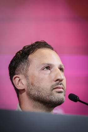 Belgium s head coach Domenico Tedesco pictured during a press conference, PK, Pressekonferenz of Belgian national soccer team Red Devils to announce the selection for the UEFA EURO, EM, Europameisterschaft,Fussball 2024 European Soccer Championship, Tuesday 28 May 2024, in Tubize. BRUNOxFAHY  x93508403x