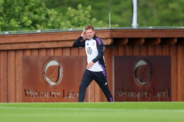 National coach Julian Nagelsmann enters the training ground, training camp of the German national team, Blankenhain, Germany