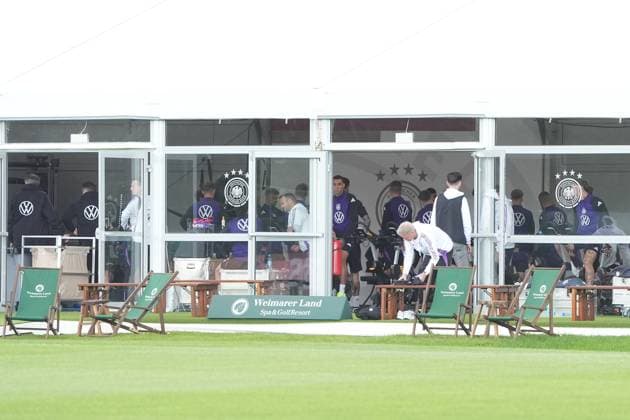 Team trains in the fitness tent Blankenhain 28 05 2024 Training camp for the German national team in preparation for the European Championship, Golf Resort Weimarer Land