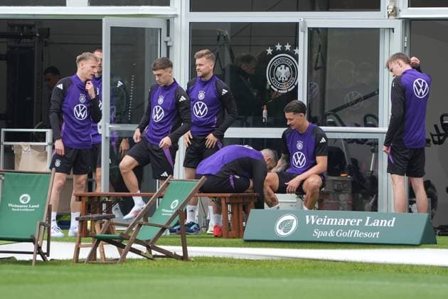 Chris Führich Germany Germany , Brajan Gruda Germany Germany , Maximilian Mittelstädt Germany Germany , Maximilian Beier Germany Germany , Robin Koch Germany Germany prepare for team training Blankenhain 28 05 2024 Training camp for the German national team in preparation for the European Championship, Golf Resort Weimarer Land