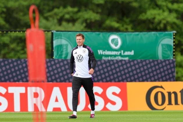 National coach Julian Nagelsmann enters the training ground, training camp of the German national team, Blankenhain, Germany