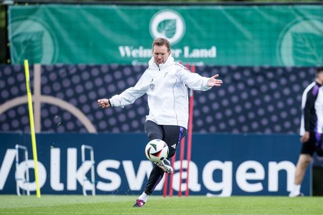 DFB Training Camp Training 28 05 2024 Julian Nagelsmann Coach Germany shoots towards goal DFB Training Camp Training Blankenhain, Golf Spa Resort Weimarer Land on 28 05 2024 Copyright: xBEAUTIFULxSPORTS Wunderlx