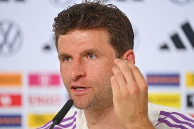 Thomas MUELLER, action,single image,cropped single motif,portrait,portrait,portrait PRESS CONFERENCE German national football team,football training camp in Blankenhain Thuringia on 27 05 2024, Â