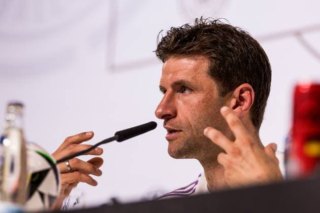 DFB Training Camp Press Conference 28 05 2024 Thomas Müller Germany gestures DFB Training Camp Press Conference Blankenhain, Golf Spa Resort Weimarer Land on 28 05 2024 Copyright: xBEAUTIFULxSPORTS Wunderlx