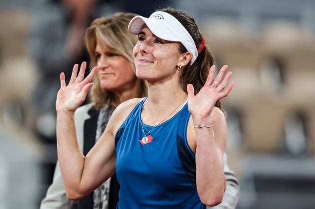 2024 French Open - Day 3 Alize Cornet is reacting during a ceremony for her last tournament of her professional career alongside tournament director Amelie Mauresmo. The ceremony is being held after her loss against Zheng Qinwen in the Women s Singles first-round match on Day Three of the 2024 French Open at Roland Garros on May 28, 2024, in Paris, France Paris France  Copyright: xIbrahimxEzzatx originalFilename:ezzat-notitle240528_npSfH.jpg