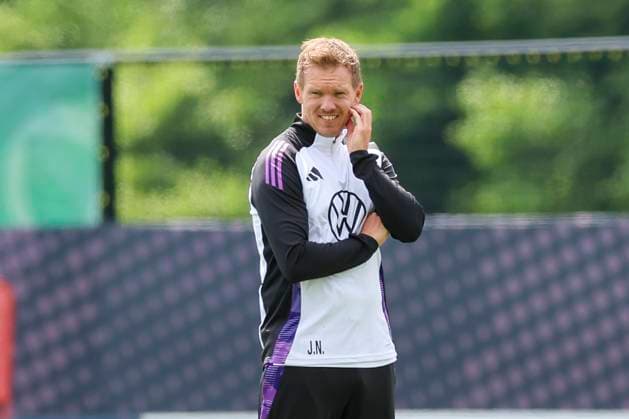 National coach Julian Nagelsmann looks on, Public training day 2, Training camp of the German national team, Ernst Abbe Sportfeld, 28 05 2024, Jena, Germany