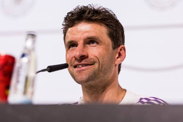 DFB Training Camp Press Conference 28 05 2024 Thomas Müller Germany smiles DFB Training Camp Press Conference Blankenhain, Golf Spa Resort Weimarer Land on 28 05 2024 Copyright: xBEAUTIFULxSPORTS Wunderlx