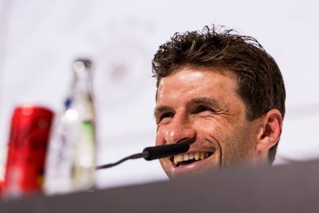 DFB training camp press conference 28 05 2024 Thomas Müller Germany laughing, laughing DFB training camp press conference Blankenhain, Golf Spa Resort Weimarer Land on 28 05 2024 Copyright: xBEAUTIFULxSPORTS Wunderlx
