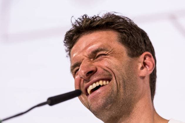 DFB Training Camp Press Conference 28 05 2024 Thomas Müller Germany laughs heartily DFB Training Camp Press Conference Blankenhain, Golf Spa Resort Weimarer Land on 28 05 2024 Copyright: xBEAUTIFULxSPORTS Wunderlx