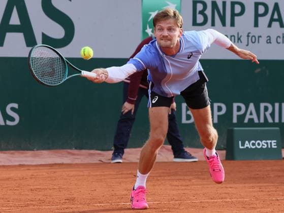 Tennis, French Open, Tag 3 Belgian David Goffin pictured in action during a tennis match between Belgian Goffin and French Perricard, in the first round of the men s singles, at the Roland Garros French Open tennis tournament, in Paris, France, Tuesday 28 May 2024. This year s tournament takes place from 26 May to 09 June. BENOITxDOPPAGNE  x93533000x