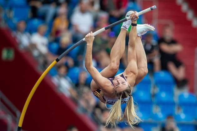 Sport Themen der Woche KW22 Sport Bilder des Tages Molly Caudery of Great Britain competes in women s pole vault within Golden Spike, Continental Tour Gold athletic event, which starts in Ostrava, Czech Republic, on May 28, 2024. (CTKxPhoto VladimirxPrycek) CTKPhotoP2024052807793  CTKPhotoP2024052807793
