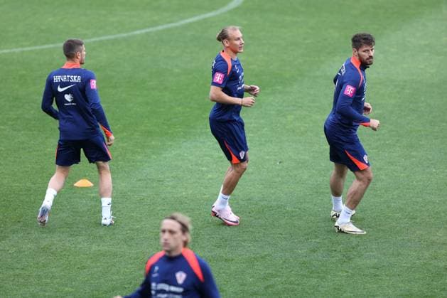 Croatia National Football Team - preparations for the UEFA EURO, EM, Europameisterschaft,Fussball 2024 Andrej Kramaric, Domagoj Vida amd Bruno Petkovic of Croatia during training session of the Croatian national football team at the HNK Rijeka stadium in Rijeka, Croatia, on May 28, 2024. as part of preparations for the UEFA Euro 2024. NelxPavletic PIXSELL
