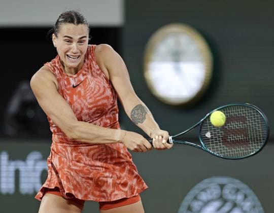 Tennis: French Open Aryna Sabalenka plays against Erika Andreeva in a women s singles first-round match at the French Open tennis tournament in Paris on May 28, 2024.  A14AA0002930778P