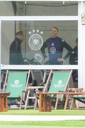Goalkeeper Goalie Manuel Neuer Germany Germany trains on the ergometer in the fitness tent on his first day at the training camp Blankenhain 29 05 2024 Training camp of the German national team for the European Championship preparation, Golf Resort Weimarer Land