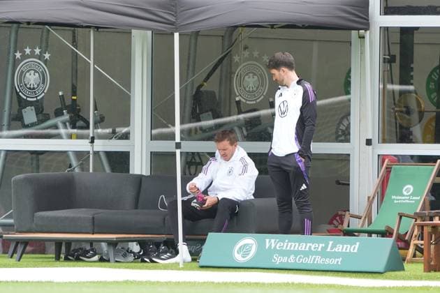 National coach Julian Nagelsmann Germany Germany with new Adidas shoes Blankenhain 29 05 2024 Training camp for the German national team in preparation for the European Championship, Golf Resort Weimarer Land