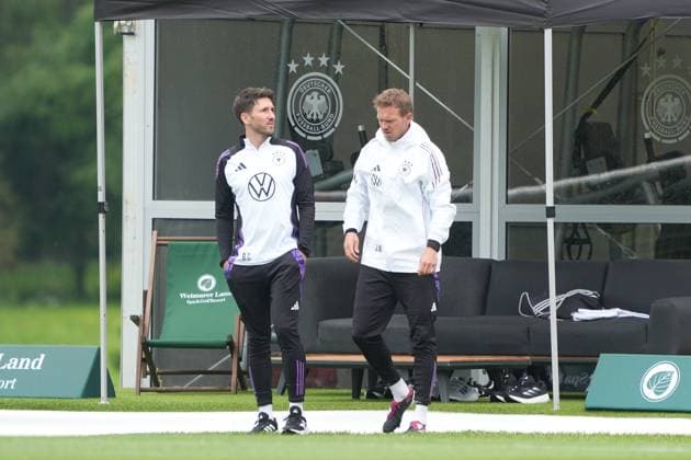 National coach Julian Nagelsmann Germany Germany and co-coach assistant coach Benjamin Glück Germany Germany Blankenhain 29 05 2024 Training camp for the German national team to prepare for the European Championship, Golf Resort Weimarer Land