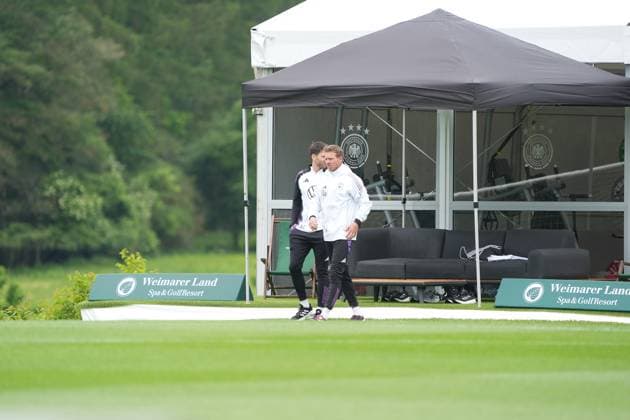 National coach Julian Nagelsmann Germany Germany and co-coach assistant coach Benjamin Glück Germany Germany Blankenhain 29 05 2024 Training camp for the German national team to prepare for the European Championship, Golf Resort Weimarer Land