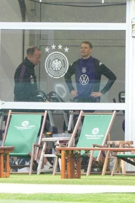 Goalkeeper Goalie Manuel Neuer Germany Germany trains on the ergometer in the fitness tent on his first day at the training camp Blankenhain 29 05 2024 Training camp of the German national team for the European Championship preparation, Golf Resort Weimarer Land