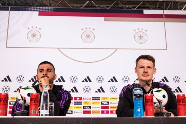 DFB Training Camp Press Conference 29 05 2024 Deniz Undav Germany and Alexander Nübel Germany DFB Training Camp Press Conference Blankenhain, Golf Spa Resort Weimarer Land on 29 05 2024 Copyright: xBEAUTIFULxSPORTS Wunderlx