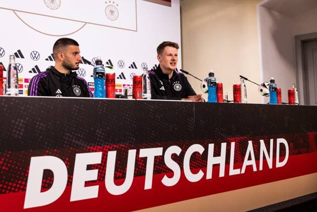 DFB Training Camp Press Conference 29 05 2024 Deniz Undav Germany and Alexander Nübel Germany DFB Training Camp Press Conference Blankenhain, Golf Spa Resort Weimarer Land on 29 05 2024 Copyright: xBEAUTIFULxSPORTS Wunderlx