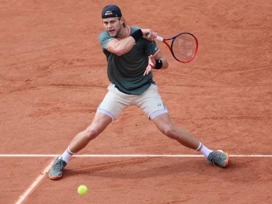 Belgian Zizou Bergs pictured in action during a tennis match against German Marterer, in the second round of the men s singles, at the Roland Garros French Open tennis tournament, in Paris, France, . This year s tournament takes place from 26 May to 09 June. BENOITxDOPPAGNE  x93615329x