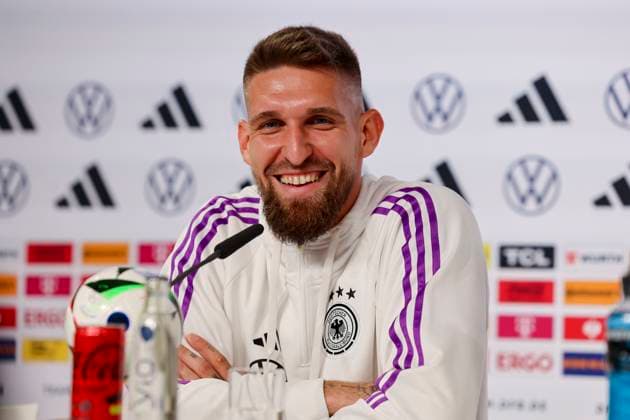 Robert Andrich laughs, press conference day 4, training camp of the German national team, castle, 30 05 2024, Blankenhain, Germany