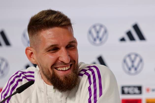 Robert Andrich laughs, press conference day 4, training camp of the German national team, castle, 30 05 2024, Blankenhain, Germany