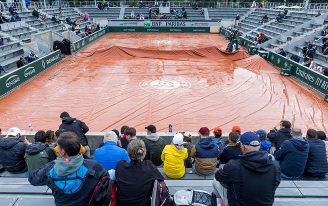 Roland Garros 2024 - Day 5 A rain delay is happening during Roland Garros 2024 in Paris, France, on May 30, 2024. Paris France  Copyright: xFotoxOlimpikx originalFilename:jastrzebowski-frenchop240530_nphPa.jpg
