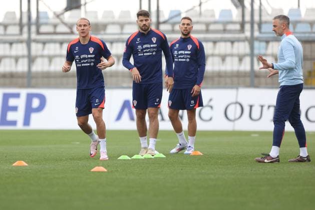 Croatia National Football Team - Training Session Domagoj Vida, Bruno Petkovic and Marko Pjaca of Croatia during training session of the Croatian national football team at the HNK Rijeka stadium in Rijeka, Croatia, on May 30, 2024. as part of preparations for the UEFA EURO, EM, Europameisterschaft,Fussball 2024. NelxPavletic PIXSELL