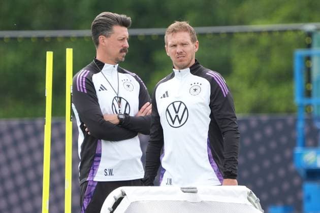 Co-coach assistant coach Sandro Wagner Germany Germany and national coach Julian Nagelsmann Germany Germany Blankenhain 31 05 2024 Training camp for the German national team to prepare for the European Championship, Golf Resort Weimarer Land