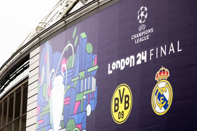 240531 Signs ahead of the UEFA Champions League final between Dortmund and Real Madrid on May 31, 2024 in London Photo Petter Arvidson BILDBYRAN kod PA PA0815 fotboll football soccer fotball champions league förhand inför preview real madrid bbeng borussia dortmund final  Copyright: PETTERxARVIDSON BB240531PA021