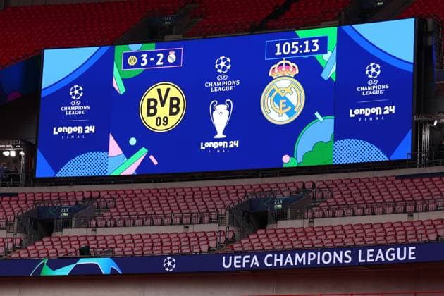 31st May 2024; Wembley Stadium, London, England; Training ahead of the UEFA Champions League Final match between Borussia Dortmund and Real Madrid, London, England; Champions League branding on display inside the stadium  ActionPlus12649183 ShaunxBrooks