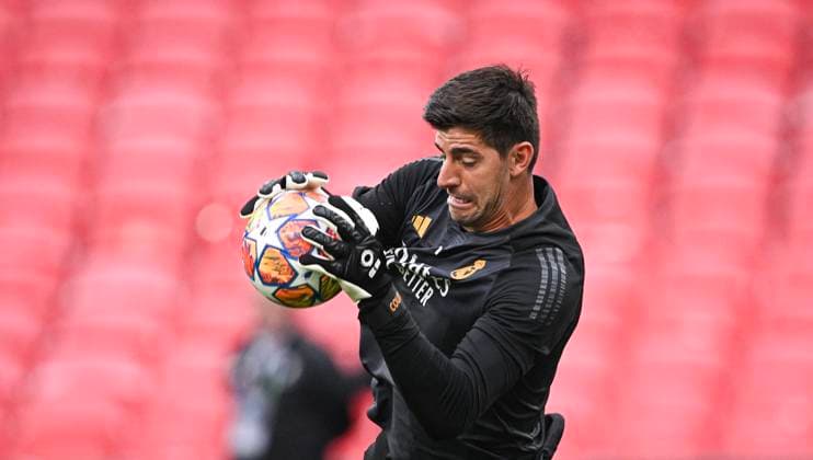 Football CHL FINAL 2023 2024 Final in London 31 05 2024 Borussia Dortmund Real Madrid Training Real Madrid at Wembley Stadium Goalkeeper Thibaut Courtois