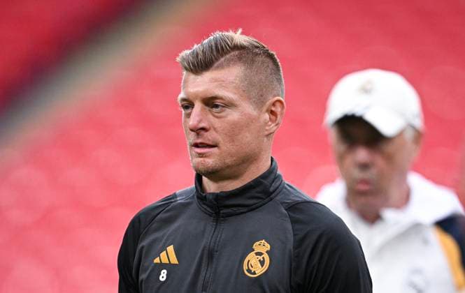 Football CHL FINAL 2023 2024 Final in London 31 05 2024 Borussia Dortmund Real Madrid Training Real Madrid at Wembley Stadium Toni Kroos