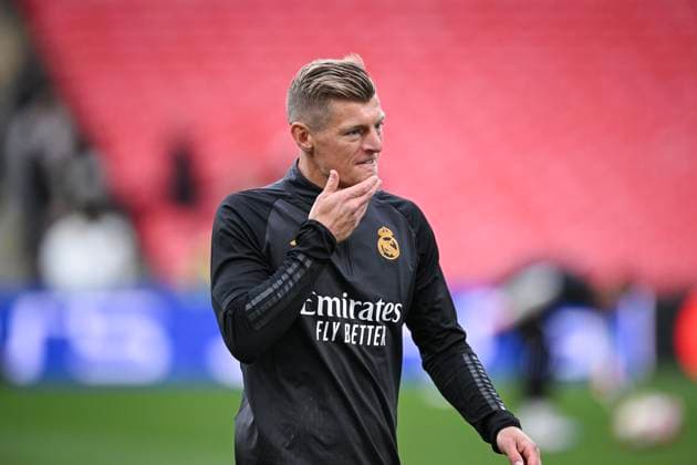 Football CHL FINAL 2023 2024 Final in London 31 05 2024 Borussia Dortmund Real Madrid Training Real Madrid at Wembley Stadium Toni Kroos pensive